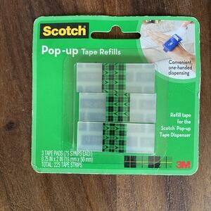 Scotch Pop Up Tape Refills - 3 Tape Pads 75 Strips Each (225 Total Strips) New